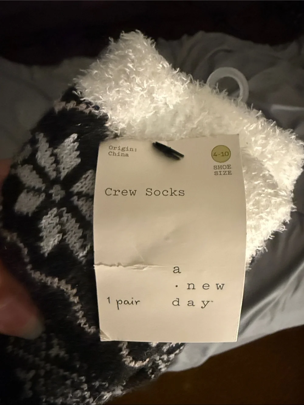 a new day Gray Fair Isle Sherpa-Lined Crew Socks with White Cuff